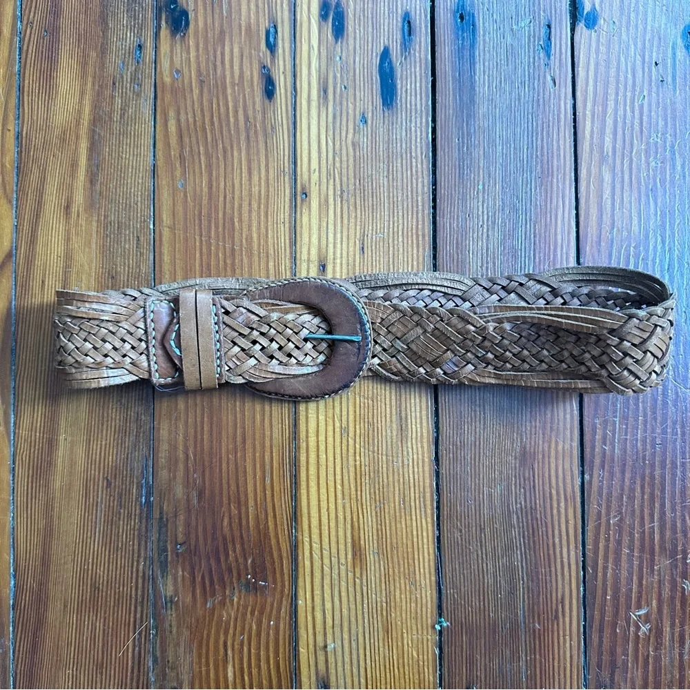 Vintage leather braided belt Small